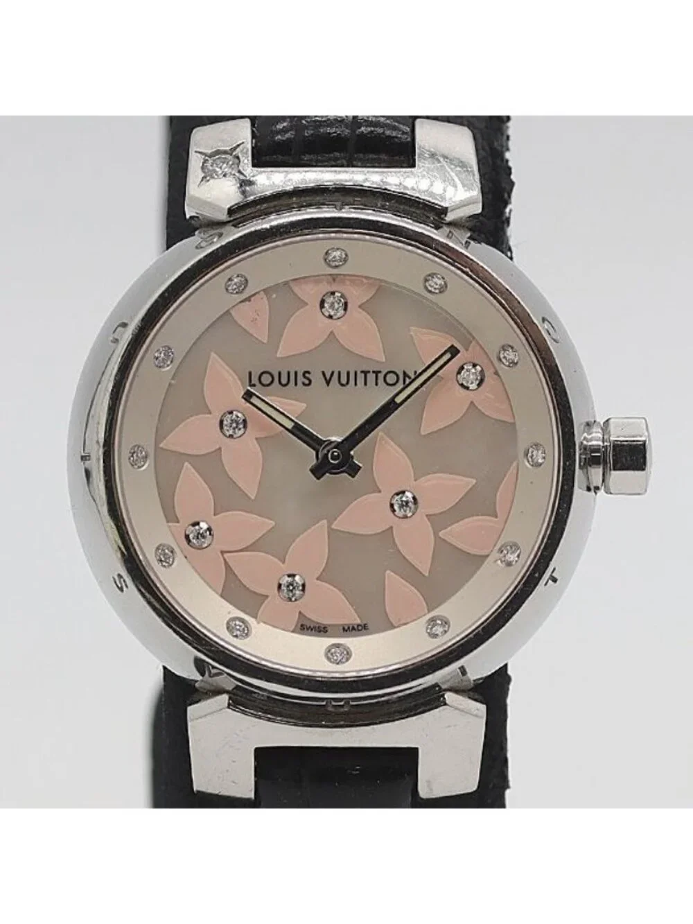 Louis Vuitton Tambour Bree Diamond Pink Shell Dial Quartz Watch